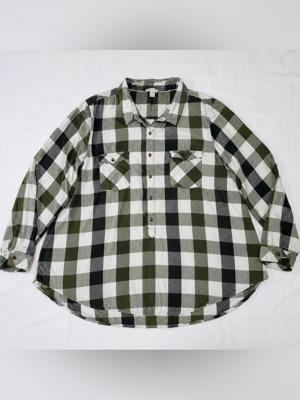 Cato Olive Green Buffalo Plaid Tunic Shirt Plus Size 26/28W